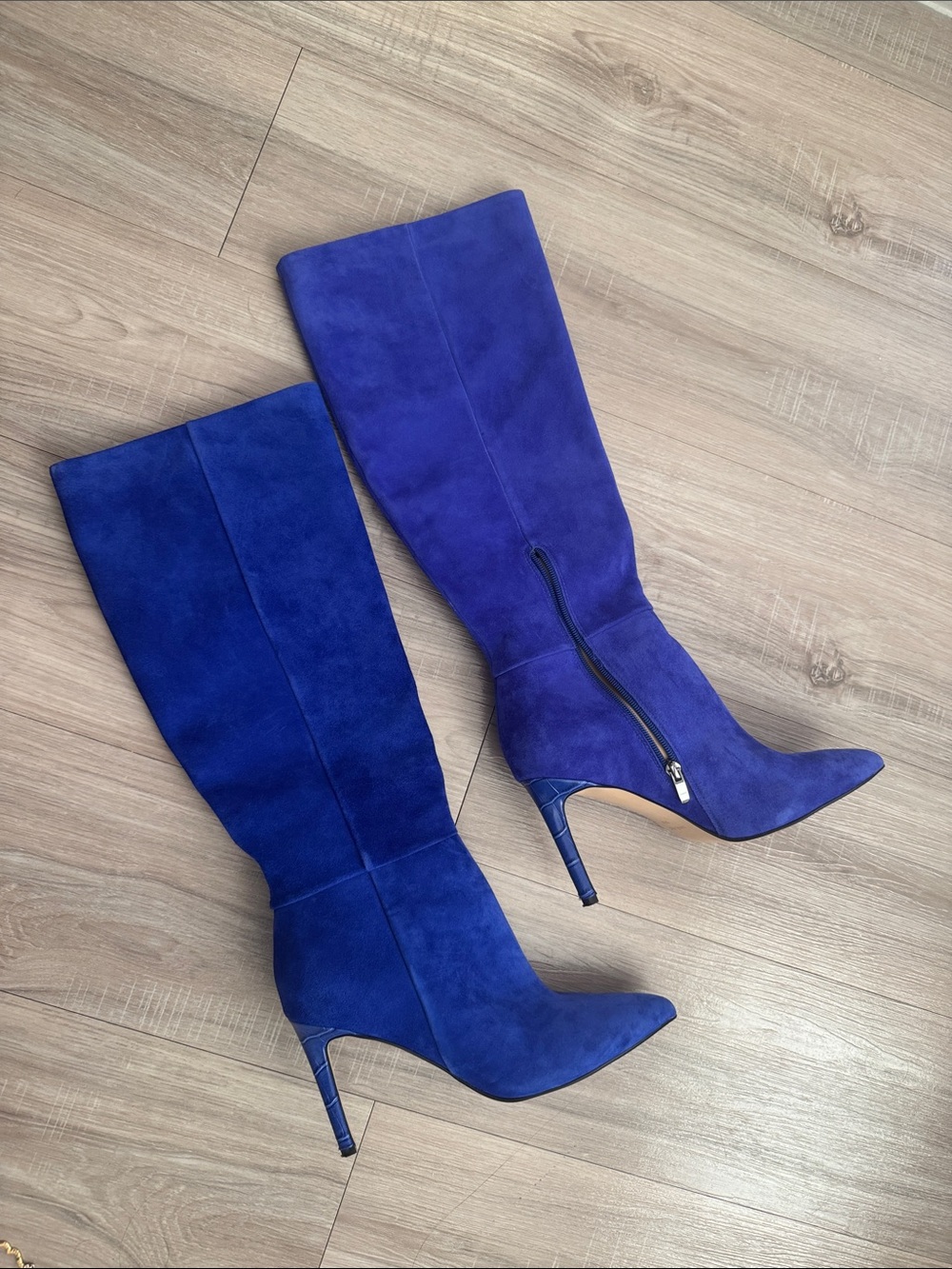 NINE WEST Blue Suede Knee-High Stiletto Boots, 9.5 - Picture 2 of 5